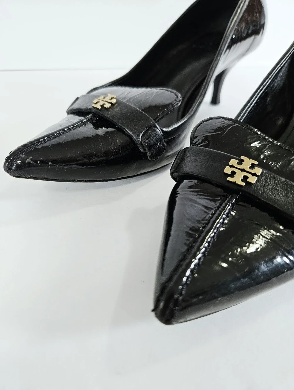 Tory Burch Vintage Sleep Pointed Toe Black Patent Leather Kitten Heel Pumps 7